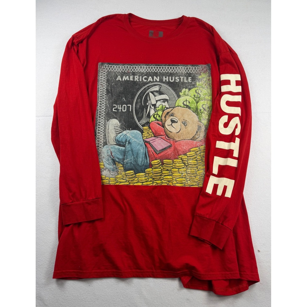 Hustle Gang American Hustle Long Sleeve Graphic T Shirt Red 5XL Streetwear